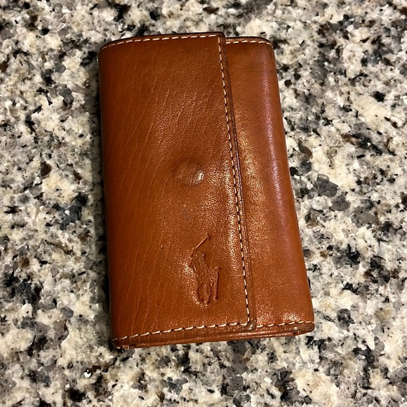 Polo Ralph Lauren Key Fob Key card Wallet tan leather 4 key - Picture 1 of 12